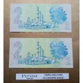 2 X GERHARD DE KOCK R2 BANKNOTES WITH SERIAL NUMBERS IN SEQUENCE (UNC)
