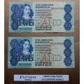 2 X GERHARD DE KOCK R2 BANKNOTES WITH SERIAL NUMBERS IN SEQUENCE (UNC)