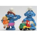20446 & 20447 - Smurf Child with Doll & Smurf Child on Truck - Hand-Painted Originals