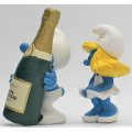 20708 & 20713 - Champagne Bottle Smurf & Actress Smurfette - 50th Jubilee - Hand-Painted Originals