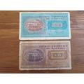 Katanga 10 and 20 Frank Bank Notes. Folded and thin, Please see pictures for condition.
