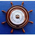 BAROSTAR, VINTAGE WOODEN SHIPSWHEEL BAROMETER WITH COPPER FRAME.EXCELLENT AND WORKING CONDITION