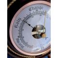 BAROSTAR, VINTAGE WOODEN SHIPSWHEEL BAROMETER WITH COPPER FRAME.EXCELLENT AND WORKING CONDITION