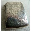 !weight n size!    ANTIQUE ORNATE CIGARETTE CASE.  GENUINE SILVER. 1893. ENGRAVED ,LETTERS,DATE etc.