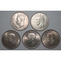 x5 Scottish One Shilling Silver Coins (Consecutive Years 1942 to 1946) Bid per coin to take all