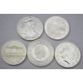 x5 Various 1oz Fine Silver Coins **Bid per Coin to Take All**