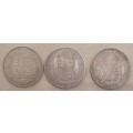 X 3 Great Britain Shilling 1887, 1889, 1890 (one bid for all)