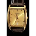 CITIZEN GENTS GOLD DATE WATCH WITH LEATHER STRAP