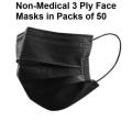 Face Masks - 3 Ply Black Face Masks - Pack of 50 Black Face Masks