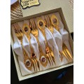 Boxed Eetrite Set of Six 24 Carat Gold Plated Stainless Steel Cake Forks Porcelain Inset