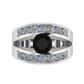 *CD DESIGNER JEWELRY*2.65ct Syn. Black Moissanite and Clear CZ Split Band Engagement Ring-Size 8.5