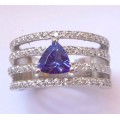 *CD DESIGNER JEWELRY* Cr Tanzanite and CZ Ring in Silver- Size 8.75