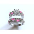 *CD DESIGNER JEWELRY* 1.5ctw Pink and Clear CZ Set in Silver- Size 8.5