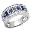 Blue and Clear Top Grade Crystal Stainless Steel Wedding Band- Size 7-9