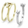 Two Tone Ion Plated 2 Piece CZ Arrow Style Stainless Steel Ring Set- Size 7-9