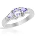 0.49ctw Tanzanite Trilogy and Diamond Ring in Silver- Size 7