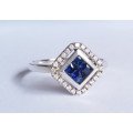 **CD DESIGNER JEWELRY** Simulated Sapphire and Diamond ring in Silver- Size 8.5
