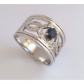 White Gold 0.54ct Oval Sapphire and Diamond ring- Size Q