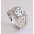 *CD DESIGNER JEWELRY*2.01ctw Natural Topaz and CZ Engagement Ring in 925 Sterling Silver**Size Q*