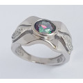 CD DESIGNER JEWELRY* 1.32ctw Mystic Topaz and Clear CZ Ring in Silver- Size 8.5
