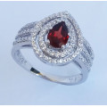 *CD DESIGNER JEWELRY* 1.2ctw Natural Garnet and CZ Ring in Silver- Size 8.5