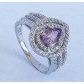 *CD DESIGNER JEWELRY*1.20ctw Natural Amethyst & CZ Ring in 925 Sterling Silver- Size 8.25