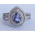 *CD DESIGNER JEWELRY*1.20ctw Natural Iolite and CZ Ring in 925 Sterling Silver- Size 8.75