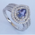 *CD DESIGNER JEWELRY*1.20ctw Natural Iolite and CZ Ring in 925 Sterling Silver- Size 8.75