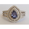 *CD DESIGNER JEWELRY*1.20ct Natural Tanzanite & CZ Ring in 925 Sterling Silver- Size 8.75