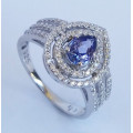 *CD DESIGNER JEWELRY*1.20ct Natural Tanzanite & CZ Ring in 925 Sterling Silver- Size 8.75