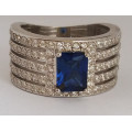 *CD DESIGNER JEWELRY*2.62ctw Sapphire Blue Cubic Zirconia Dress Ring in 925 Sterling Silver- Size R