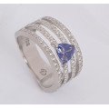 *CD DESIGNER JEWELRY* Cr Tanzanite and CZ Ring in Silver- Size 8.5