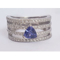 *CD DESIGNER JEWELRY* Cr Tanzanite and CZ Ring in Silver- Size 8.75