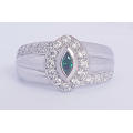*CD DESIGNER JEWELRY* Cr Emerald and CZ Ring in Silver- Size R