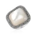 Mother of Pearl Ring with Marcasites in Silver- Size 8