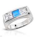 925 Sterling Silver Created Opal and CZ Ring- Size 8
