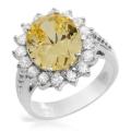 Yellow CZ Flower Ring in Silver- Size 6