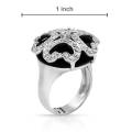 Onyx and CZ Dress Ring in Silver- Size 5