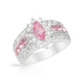 Clear and Pink Cubic Zirconia Dress Ring in 925 Sterling Silver- Size 8
