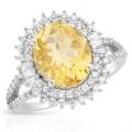 4.45ctw Natural Citrine and CZ Flower Ring in 925 Sterling Silver- Size 7