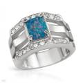 Created Opal and 0.55ctw CZ Ring in Silver- Size 7.5