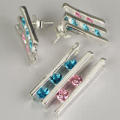 Pink Ice and Blue Topaz CZ Pendant and Earring Set in Silver