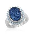 Topaz and Druzy Agate Flower style Ring in Silver- Size 7