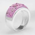Pink Enamel and Crystal Ring in Silver- Size 6