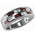 925 Sterling Silver**Dual Channel Simulated Garnet Wedding/Eternity Ring***Size 8/9/10**