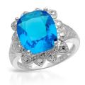 925 Sterling Silver Dress Ring with Simulated Blue Stone- Size 8.5