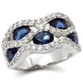 Sapphire and Clear CZ Wave Ring- Size 10