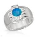 Created Opal and CZ Dress Ring in 925 Sterling Silver- Size 8