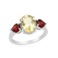3.31ctw Natural Garnet and Quartz Trilogy Ring in Silver- Size 6