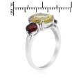 3.31ctw Natural Garnet and Quartz Trilogy Ring in Silver- Size 6